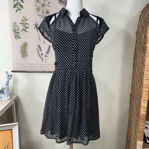 90s Y2k Polka Dot Sheer Cut Out Shoulder Back Dress Gothabilly Rockabilly Twee S